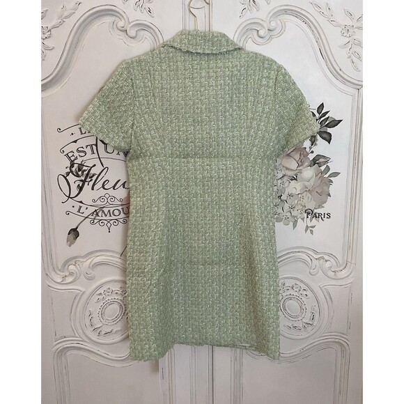 Rumored Notting Hill Mini Dress Green Short Sleeves Button Front 8 NWT - Picture 10 of 13